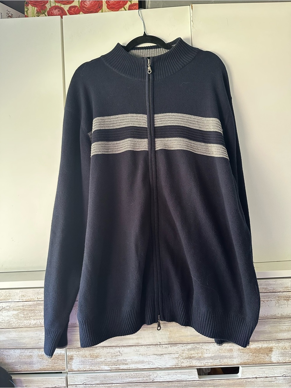 🧥 Dockers Men’s XXL Navy Stripe Full Zip Sweater Cardigan Double Zip